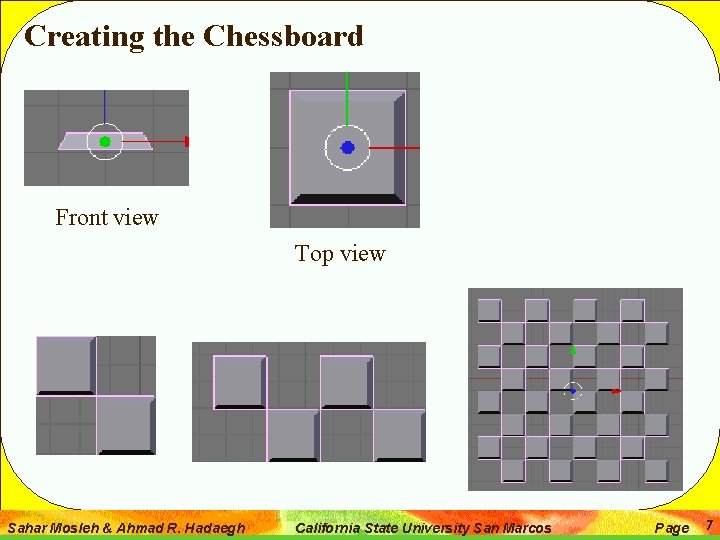 Creating the Chessboard Front view Top view Sahar Mosleh & Ahmad R. Hadaegh California