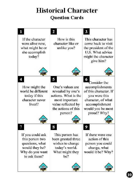 Historical Character Question Cards 1 2 3 4 5 6 7 8 9 10 Historical Character Question Cards 1 2 3 4 5 6 7 8 9 10