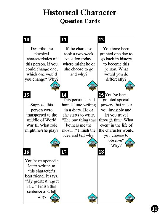 Historical Character Question Cards 10 11 12 13 14 15 16 17 18 11 Historical Character Question Cards 10 11 12 13 14 15 16 17 18 11