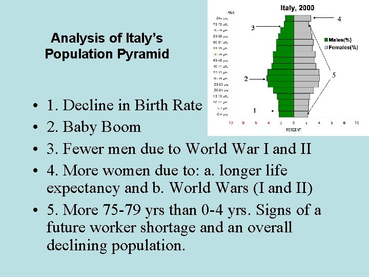 Analysis of Italy’s Population Pyramid • • 1. Decline in Birth Rate 2. Baby