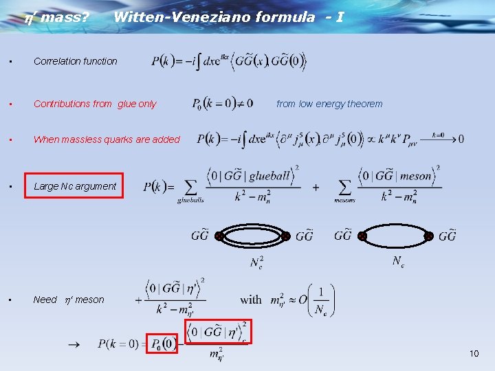 h’ mass? Witten-Veneziano formula - I • Correlation function • Contributions from glue only