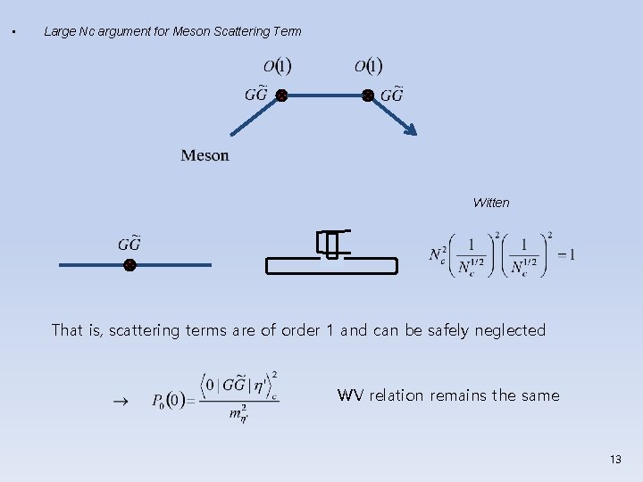  • Large Nc argument for Meson Scattering Term Witten That is, scattering terms