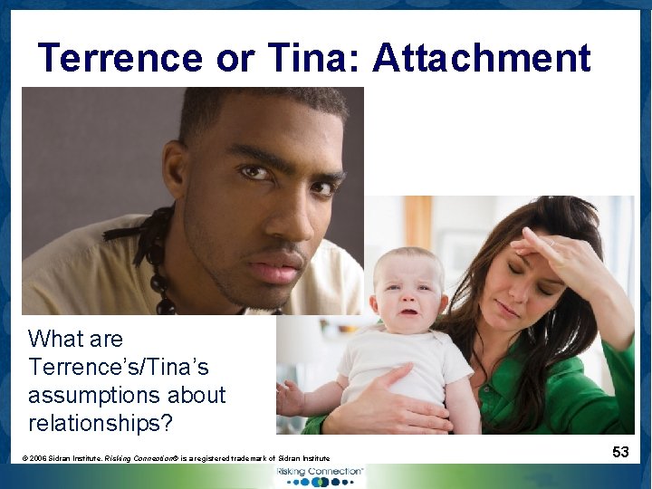 Terrence or Tina: Attachment What are Terrence’s/Tina’s assumptions about relationships? © 2006 Sidran Institute.