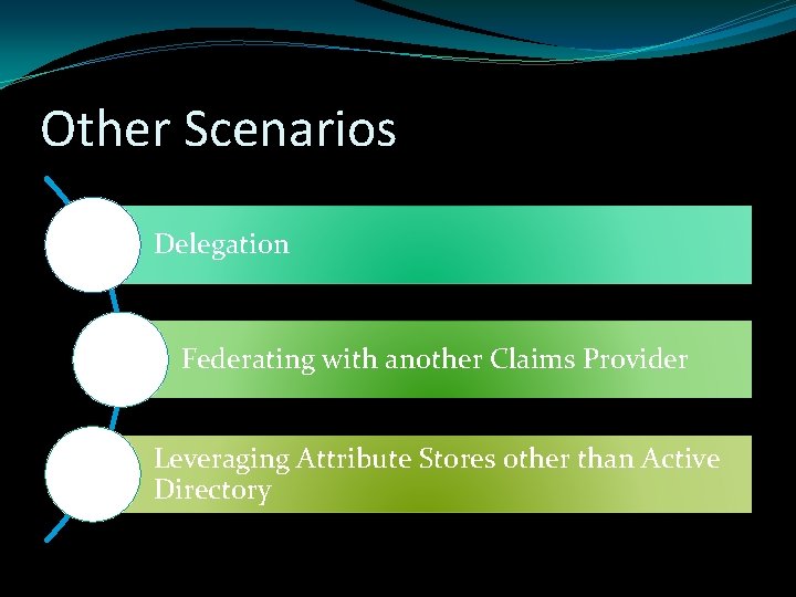 Other Scenarios Delegation Federating with another Claims Provider Leveraging Attribute Stores other than Active