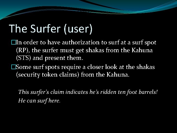 The Surfer (user) �In order to have authorization to surf at a surf spot