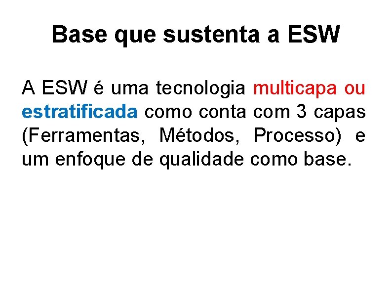 Base que sustenta a ESW A ESW é uma tecnologia multicapa ou estratificada como