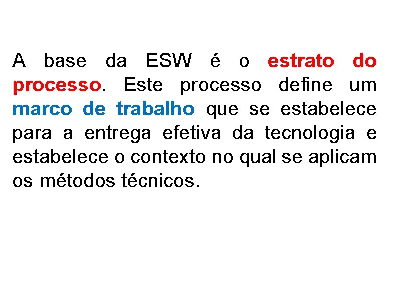 A base da ESW é o estrato do processo. Este processo define um marco