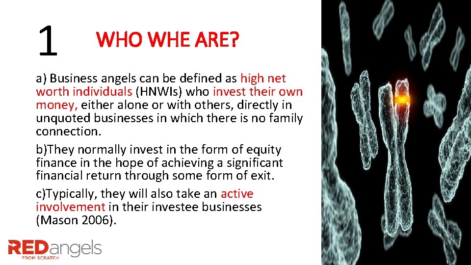 1 WHO WHE ARE? a) Business angels can be defined as high net worth