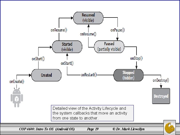 Detailed view of the Activity Lifecycle and the system callbacks that move an activity