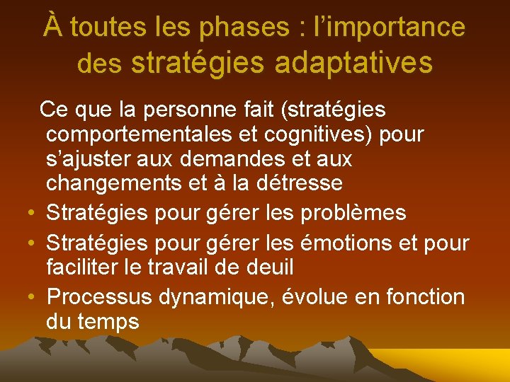 À toutes les phases : l’importance des stratégies adaptatives Ce que la personne fait