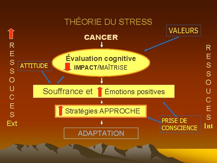THÉORIE DU STRESS CANCER VALEURS R R E E Évaluation cognitive S ATTITUDE S