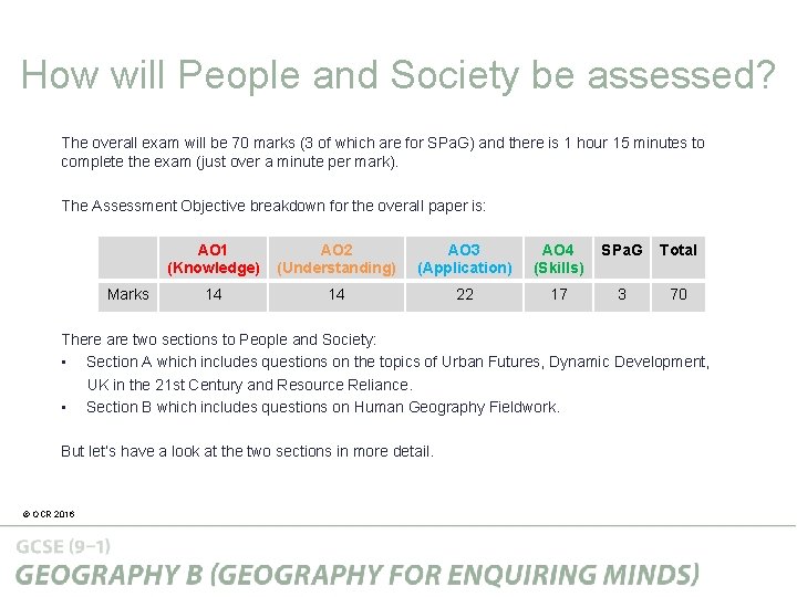 How will People and Society be assessed? The overall exam will be 70 marks