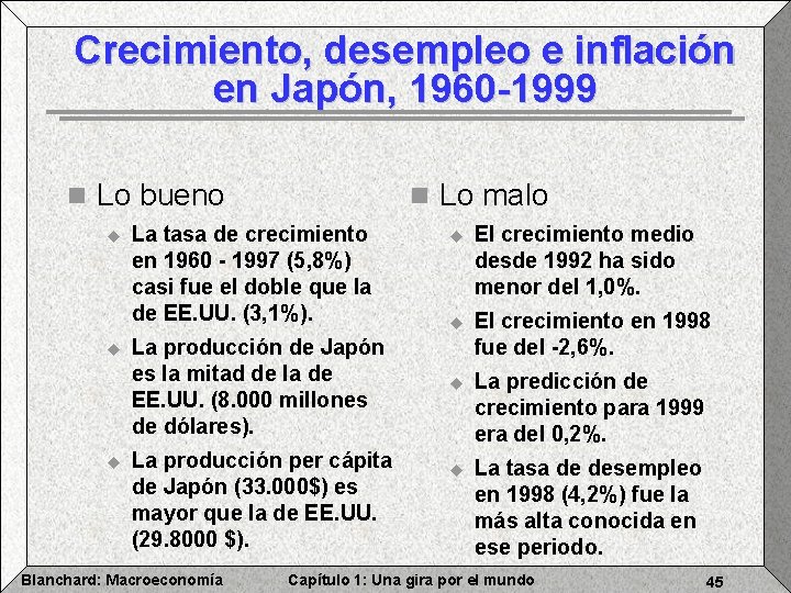 Crecimiento, desempleo e inflación en Japón, 1960 -1999 n Lo bueno u u u