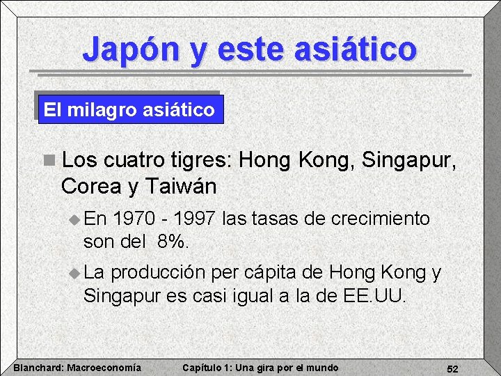 Japón y este asiático El milagro asiático n Los cuatro tigres: Hong Kong, Singapur,
