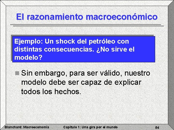 El razonamiento macroeconómico Ejemplo: Un shock del petróleo con distintas consecuencias. ¿No sirve el