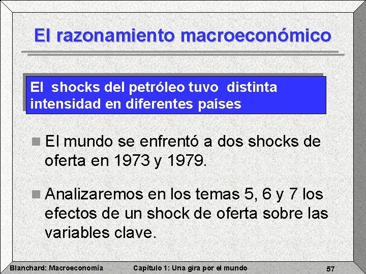 El razonamiento macroeconómico El shocks del petróleo tuvo distinta intensidad en diferentes países n