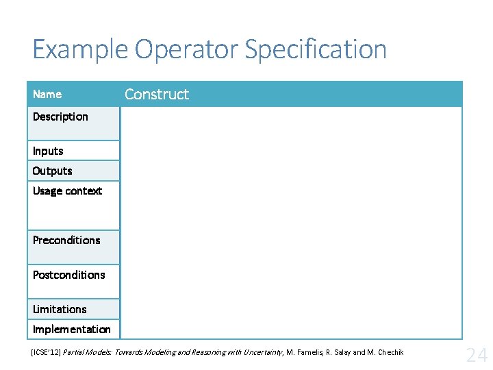 Example Operator Specification Name Construct Description Create a partial model from a given set Example Operator Specification Name Construct Description Create a partial model from a given set