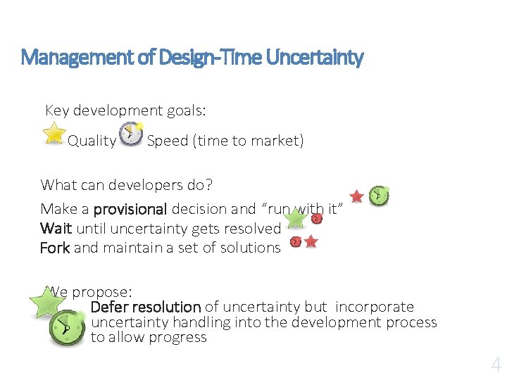 Management of Design-Time Uncertainty Key development goals: Quality Speed (time to market) What can Management of Design-Time Uncertainty Key development goals: Quality Speed (time to market) What can