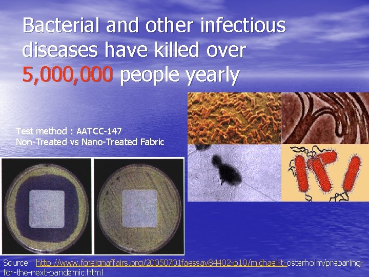 Bacterial and other infectious diseases have killed over 5, 000 people yearly Test method