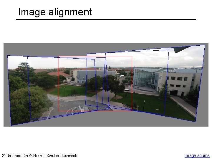 Image alignment Slides from Derek Hoiem, Svetlana Lazebnik Image source 