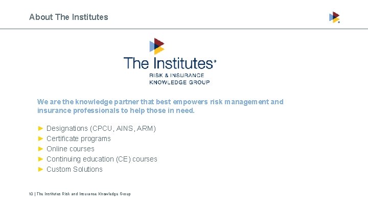 About The Institutes We are the knowledge partner that best empowers risk management and