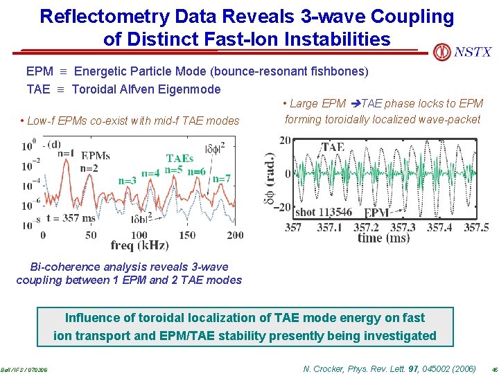 Reflectometry Data Reveals 3 -wave Coupling of Distinct Fast-Ion Instabilities EPM Energetic Particle Mode