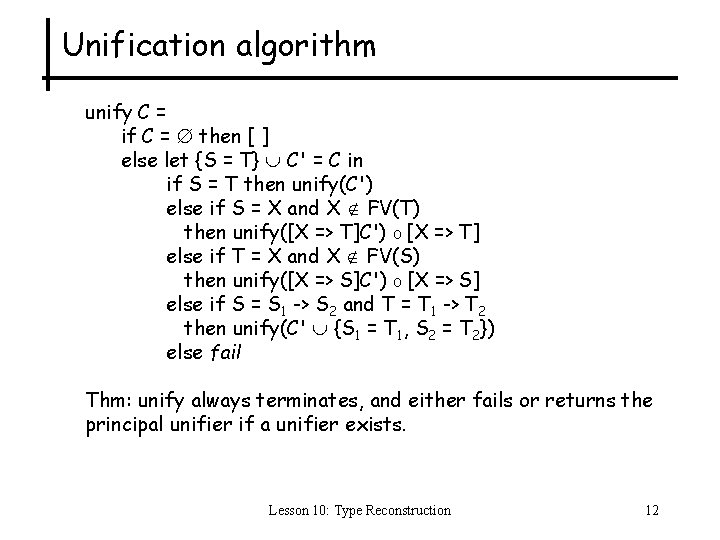 Unification algorithm unify C = if C = then [ ] else let {S