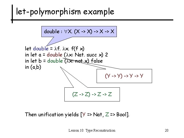 let-polymorphism example double : X. (X -> X) -> X let double = f.