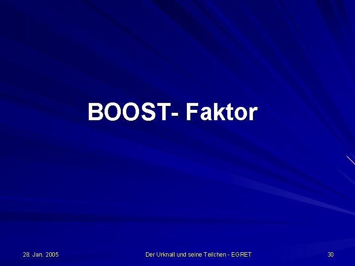 BOOST- Faktor 28. Jan. 2005 Der Urknall und seine Teilchen - EGRET 30 