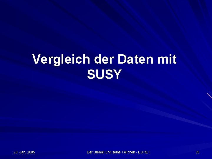 Vergleich der Daten mit SUSY 28. Jan. 2005 Der Urknall und seine Teilchen -