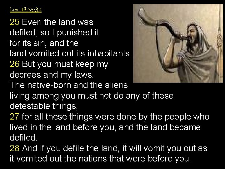 Lev 18: 25 -30 25 Even the land was defiled; so I punished it