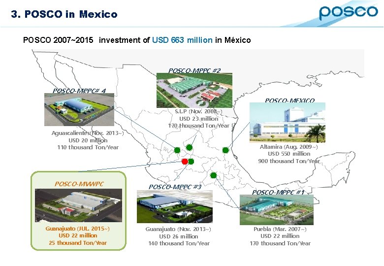 12. 3. POSCO Inspection in Mexico Equipment POSCO 2007~2015 investment of USD 663 million