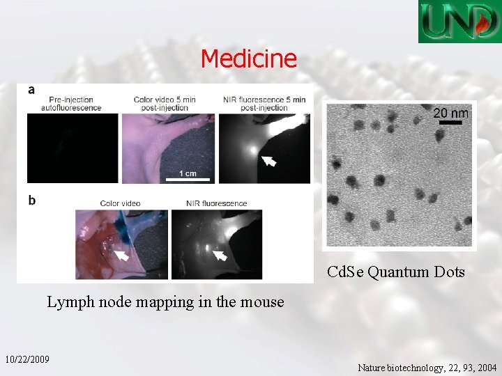 Medicine Cd. Se Quantum Dots Lymph node mapping in the mouse 10/22/2009 Nature biotechnology,
