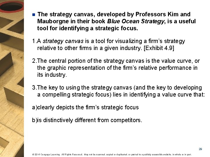n The strategy canvas, developed by Professors Kim and Mauborgne in their book Blue