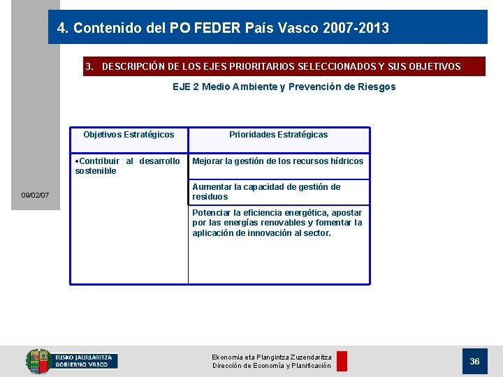 4. Contenido del PO FEDER País Vasco 2007 -2013 3. DESCRIPCIÓN DE LOS EJES