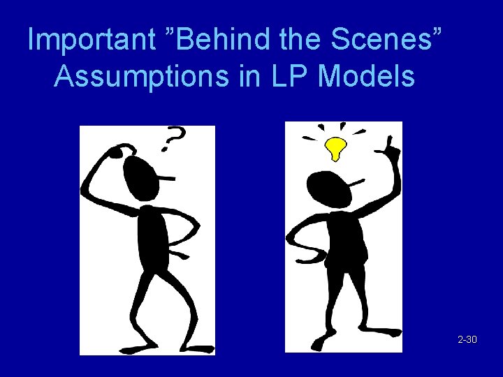 Important ”Behind the Scenes” Assumptions in LP Models 2 -30 