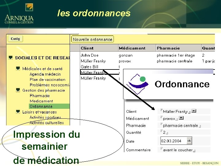 les ordonnances Impression du semainier de médication 