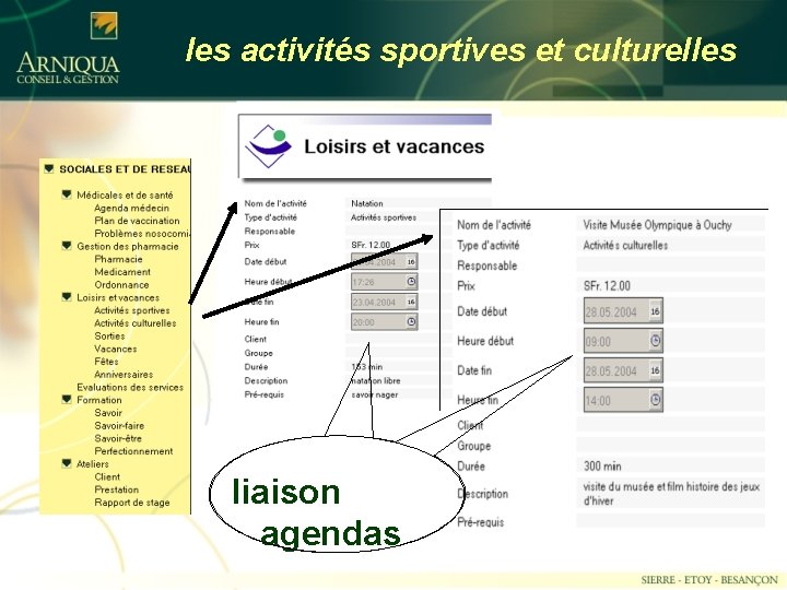 les activités sportives et culturelles liaison agendas 