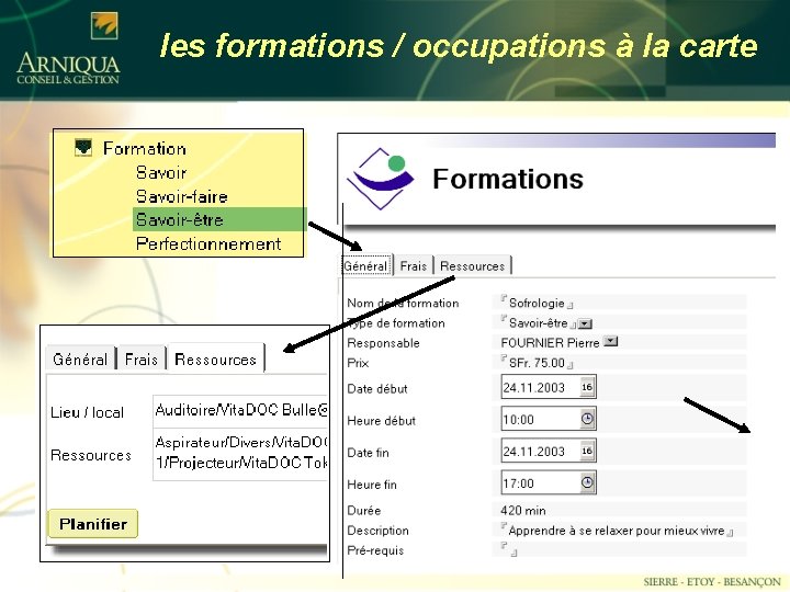 les formations / occupations à la carte 