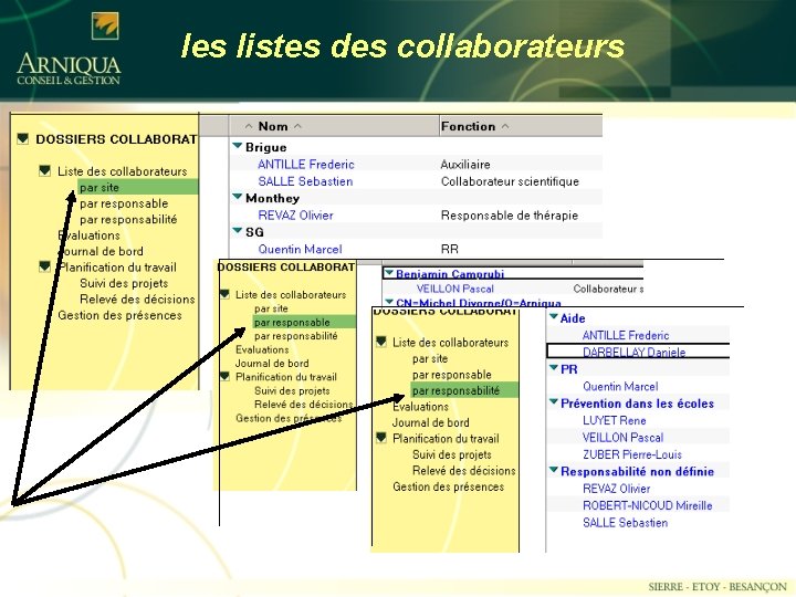 les listes des collaborateurs 