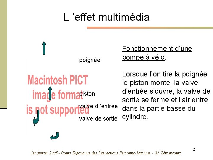 L ’effet multimédia poignée Fonctionnement d’une pompe à vélo. Lorsque l’on tire la poignée,