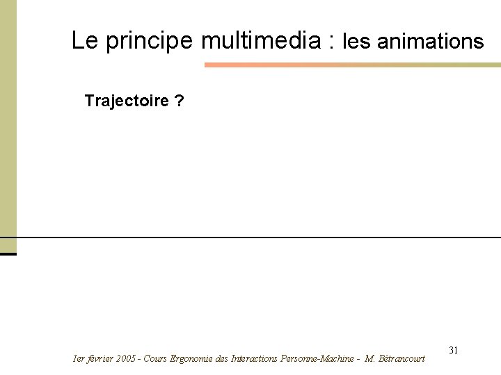 Le principe multimedia : les animations Trajectoire ? 1 er février 2005 - Cours