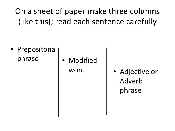 On a sheet of paper make three columns (like this); read each sentence carefully