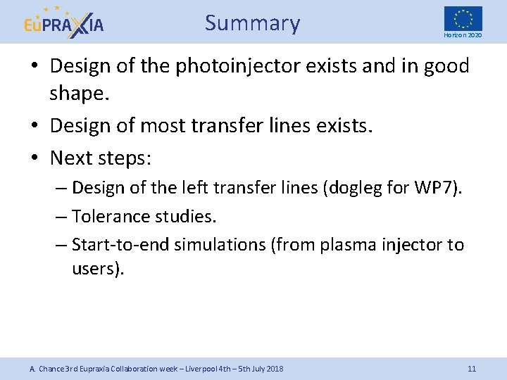 Summary Horizon 2020 • Design of the photoinjector exists and in good shape. •