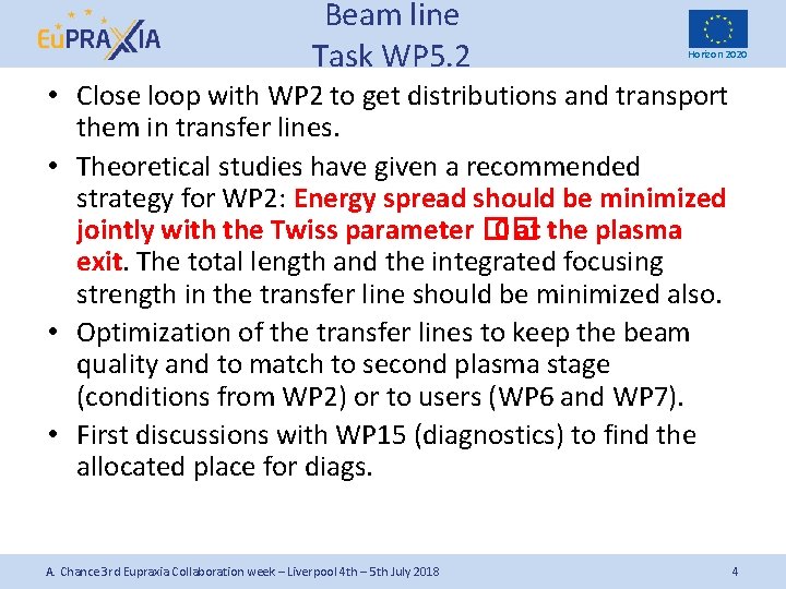 Beam line Task WP 5. 2 Horizon 2020 • Close loop with WP 2