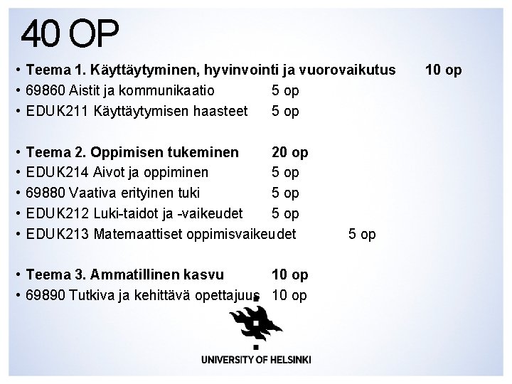 40 OP • Teema 1. Käyttäytyminen, hyvinvointi ja vuorovaikutus • 69860 Aistit ja kommunikaatio