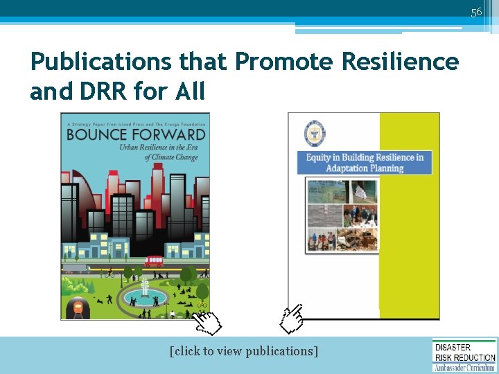 56 Publications that Promote Resilience and DRR for All [click to view publications] 