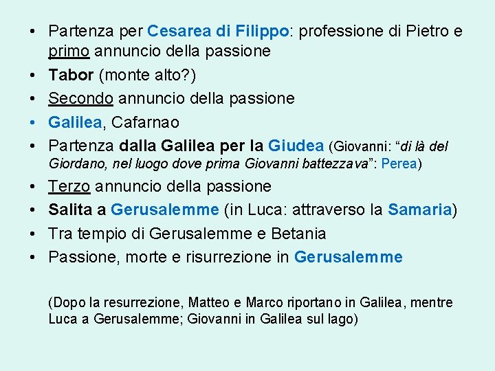  • Partenza per Cesarea di Filippo: professione di Pietro e primo annuncio della