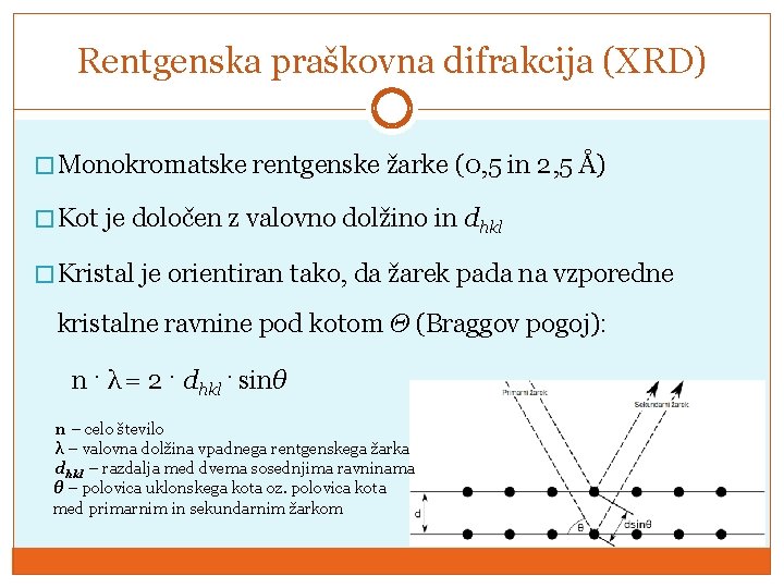 Rentgenska praškovna difrakcija (XRD) � Monokromatske rentgenske žarke (0, 5 in 2, 5 Å)