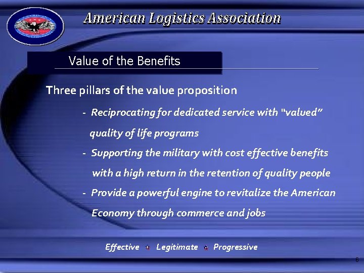 Value of the Benefits Three pillars of the value proposition - Reciprocating for dedicated